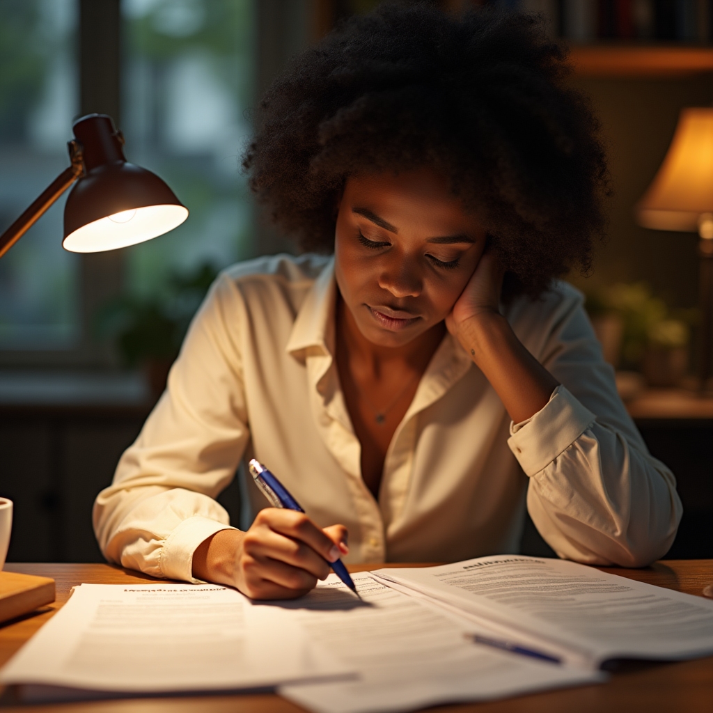 Participant carefully reviewing educational documents